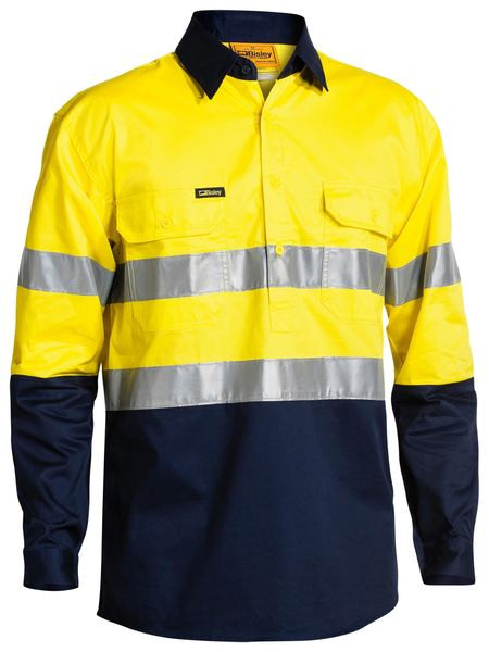 Bisley Workwear Yellow/Navy Taped Hi Vis Closed Front Cool Lightweight Shirt