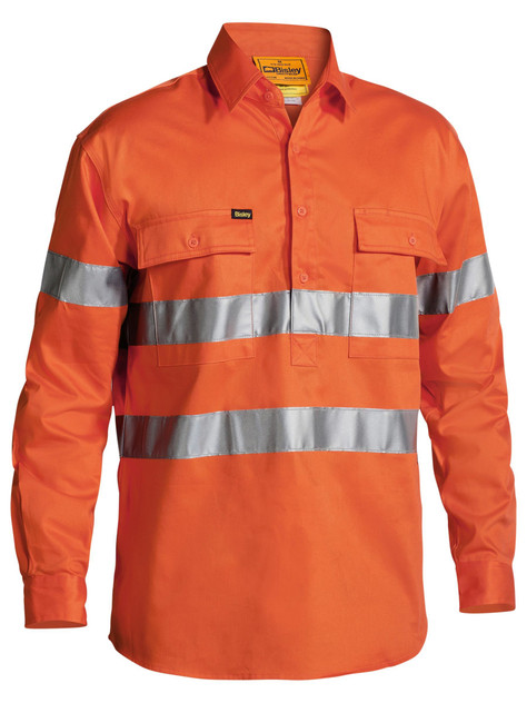 Bisley Workwear Orange Taped Hi Vis Closed Front Drill Shirt