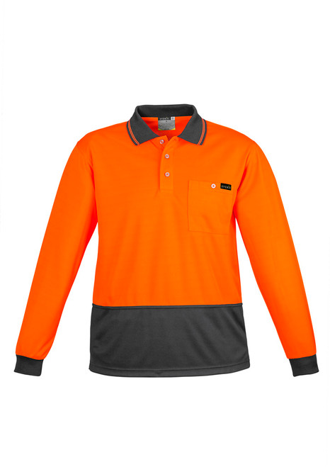Syzmik ZH410 Mens Comfort Back Long Sleeve Polo | Available Colours: Yellow/Charcoal, Orange/Charcoal, Orange/Navy, Yellow/Navy