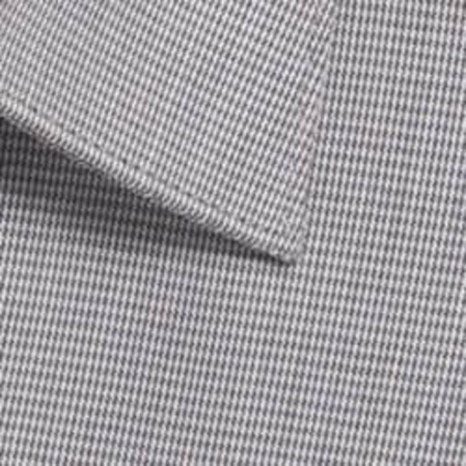 A button-up shirt featuring a grey puppytooth pattern with a crisp collar and a subtle texture.