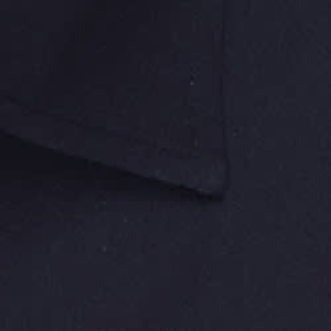 A close-up of a dark navy fabric, displaying the texture of poplin material. The image features a collar section.