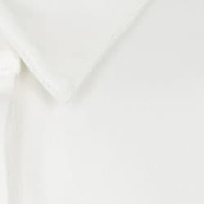 A white half-placket shirt with a collared neckline, featuring a branding logo.