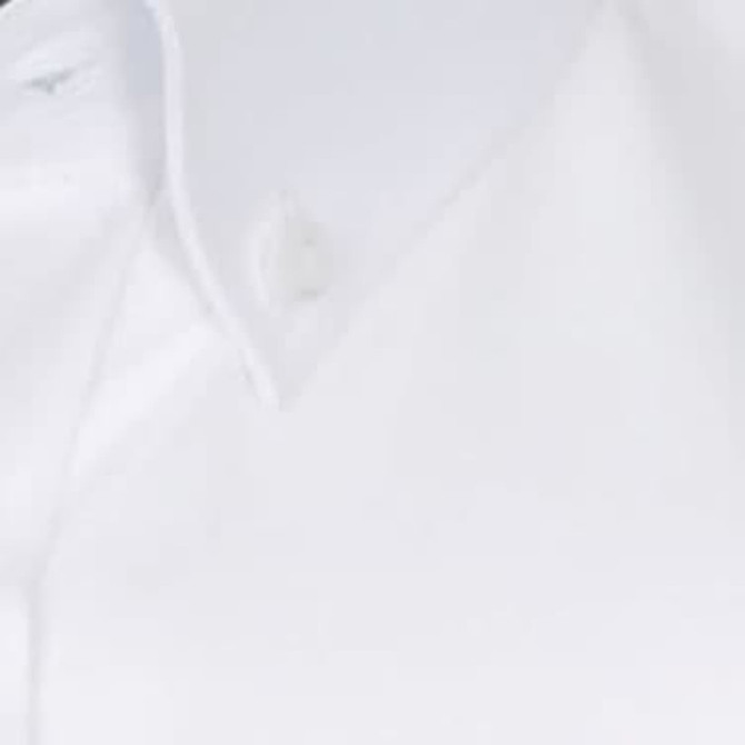 A white button-up shirt featuring a classic collar and a logo on the chest.