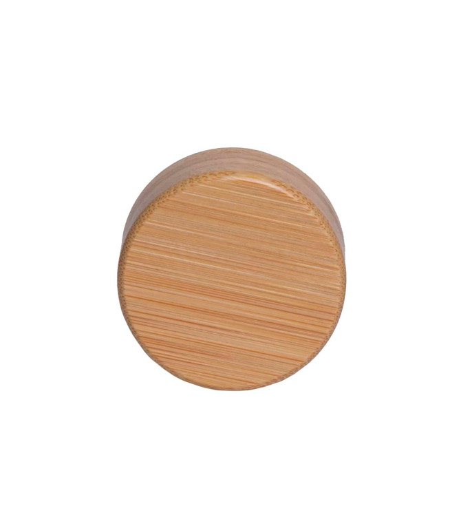A drink bottle with a bamboo lid, featuring a smooth, natural finish. It has a circular shape and a light colour.