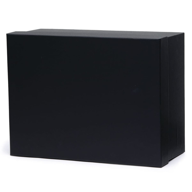 A black gift box with a simple design, suitable for packaging a tea set or similar items.