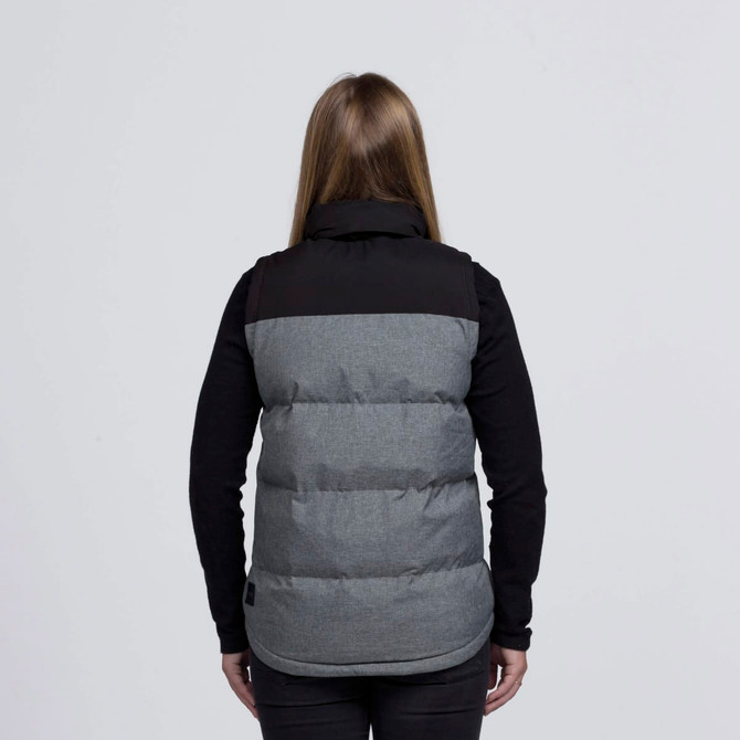 A back view of a black and grey smpli Axle Puffa Vest with a simple design and visible branding.