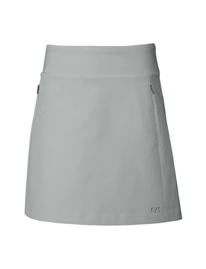 A grey skort with a flat waistband, featuring a side pocket and a small logo. Ideal for active wear. A grey skort with a flat waistband, featuring a side pocket and a small logo. Ideal for active wear.