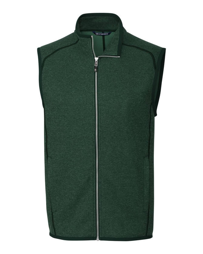 A green sleeveless vest with a zippered front and contrasting trim, featuring a logo. A green sleeveless vest with a zippered front and contrasting trim, featuring a logo.