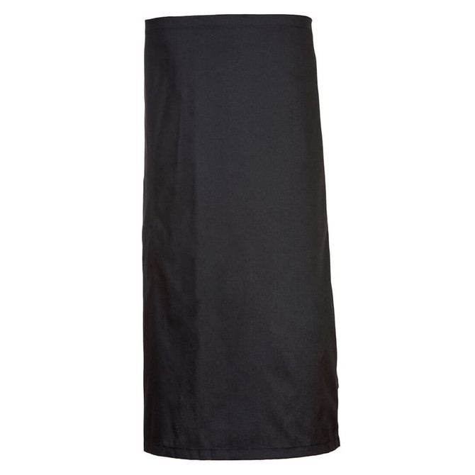 A black waist apron with a pocket, featuring a simple design and no visible logos.
