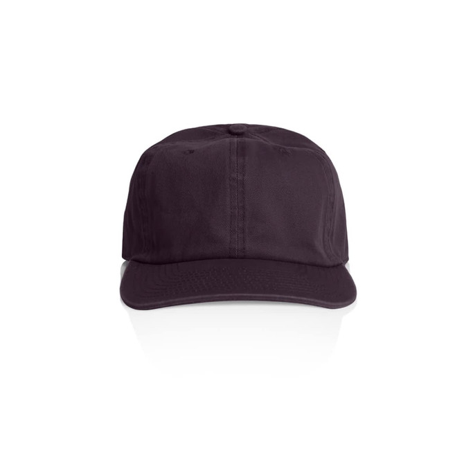 A black cap with a structured front and curved brim, featuring a logo on the side.