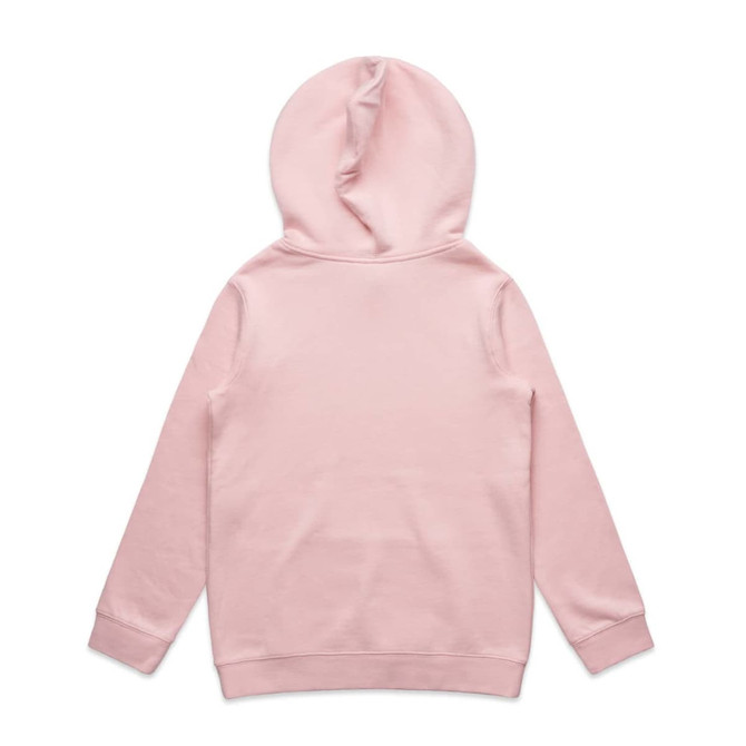 A pink hoodie with a hood and long sleeves, featuring a plain back design.