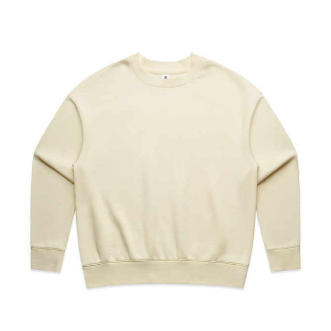 A cream-coloured crew jumper with long sleeves and a round neckline, featuring a logo.