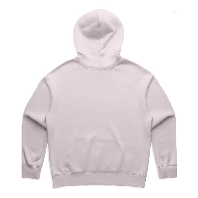 A light pink hoodie with a hood, featuring a simple design and no visible logos on the back.
