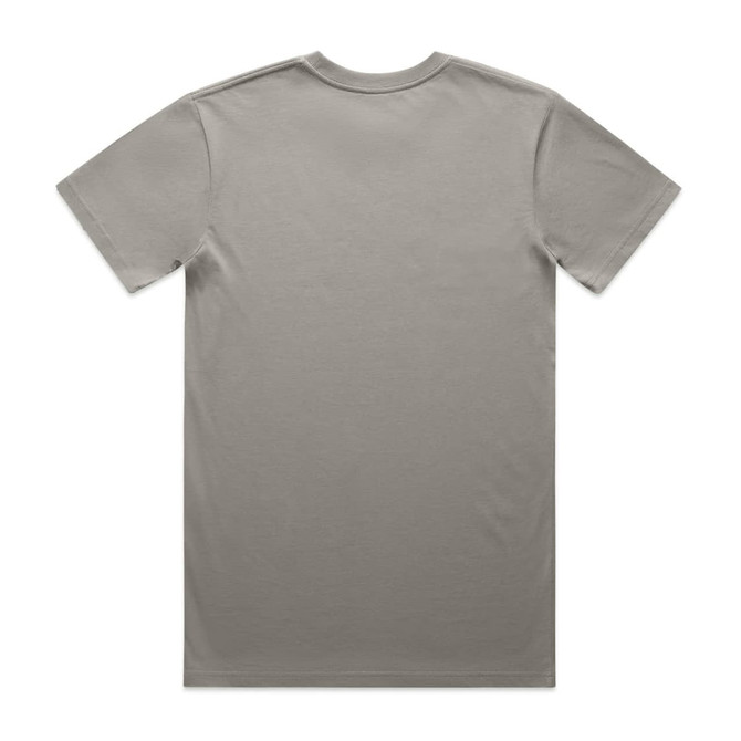 A plain grey organic cotton T-shirt featuring a back view. The shirt has a simple design and includes a logo.
