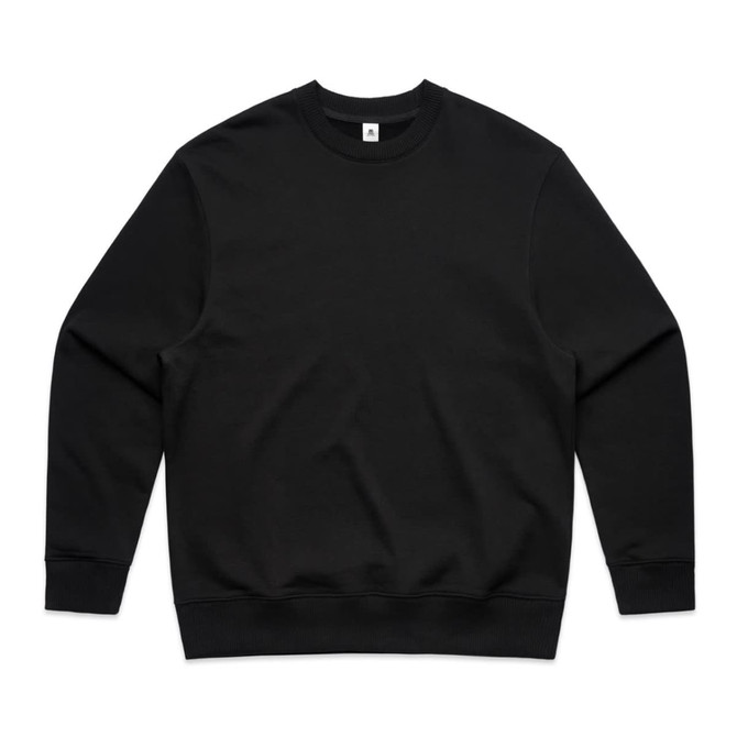A black jumper with a round neck and long sleeves, featuring a logo on the front.