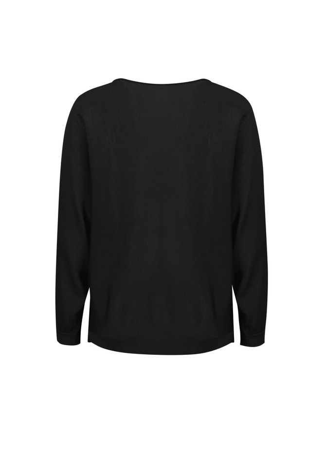 A black batwing sweater top with long sleeves and a relaxed fit, featuring a simple design and no visible logos.