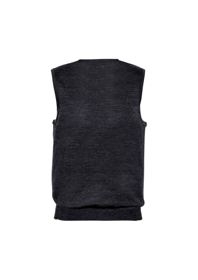 A black men's vest with a sleeveless design, featuring a ribbed hem and a plain back. It has a logo.