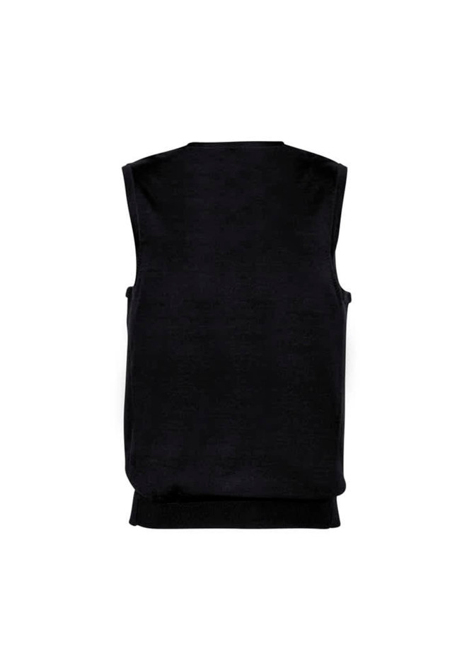 A black Milano men's vest with a sleek, sleeveless design and ribbed hem. It features a branding logo. A black Milano men's vest with a sleek, sleeveless design and ribbed hem. It features a branding logo.