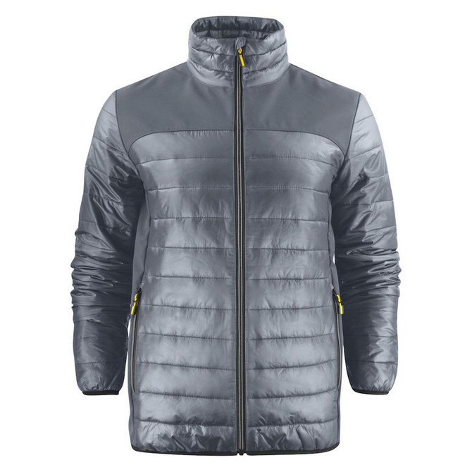 A lightweight unisex jacket in grey with a sleek design and a logo on the front.