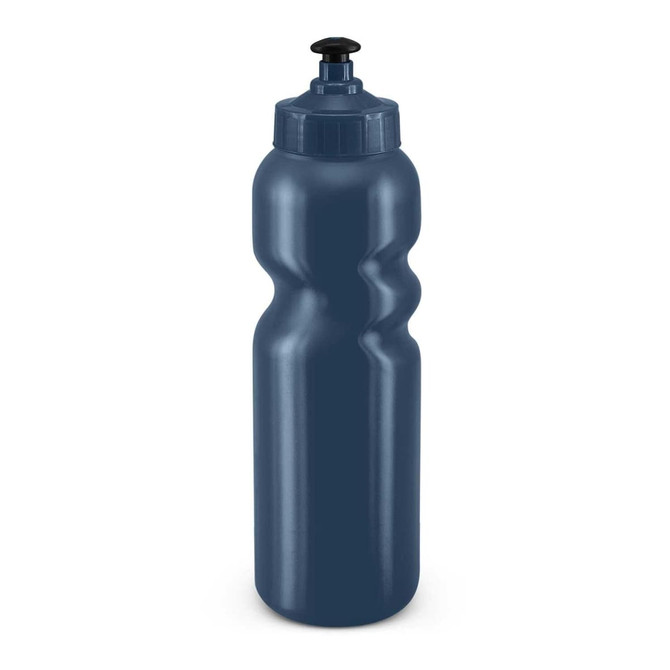 A drink bottle featuring a sleek, ergonomic design in a deep blue color, equipped with a black cap for easy sipping.