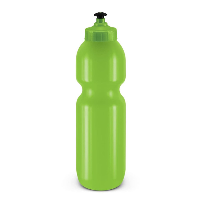 A drink bottle in bright green, featuring a screw-on lid and a nozzle, with a smooth, glossy finish. A drink bottle in bright green, featuring a screw-on lid and a nozzle, with a smooth, glossy finish.