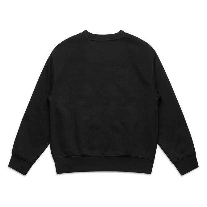 A black crew jumper with a simple design and a standard fit. It features long sleeves and a rounded neck.