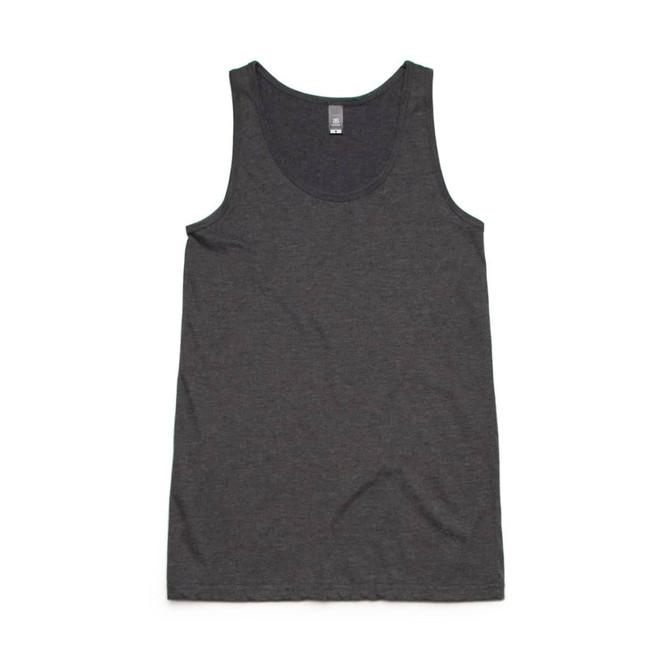 A grey singlet with a round neckline and a simple design, featuring a logo on the label.