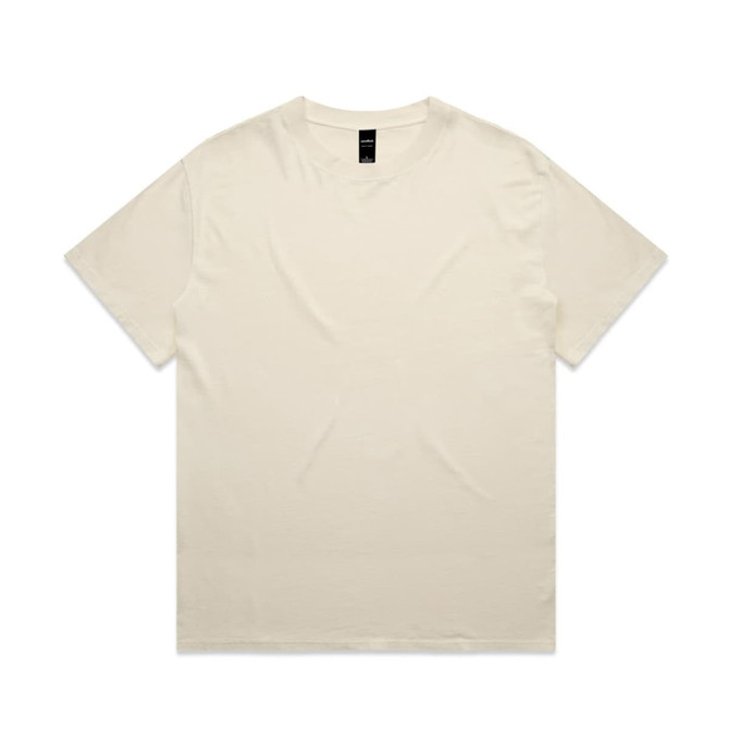 A cream-coloured t-shirt featuring a relaxed fit design and a brand label on the neckline.