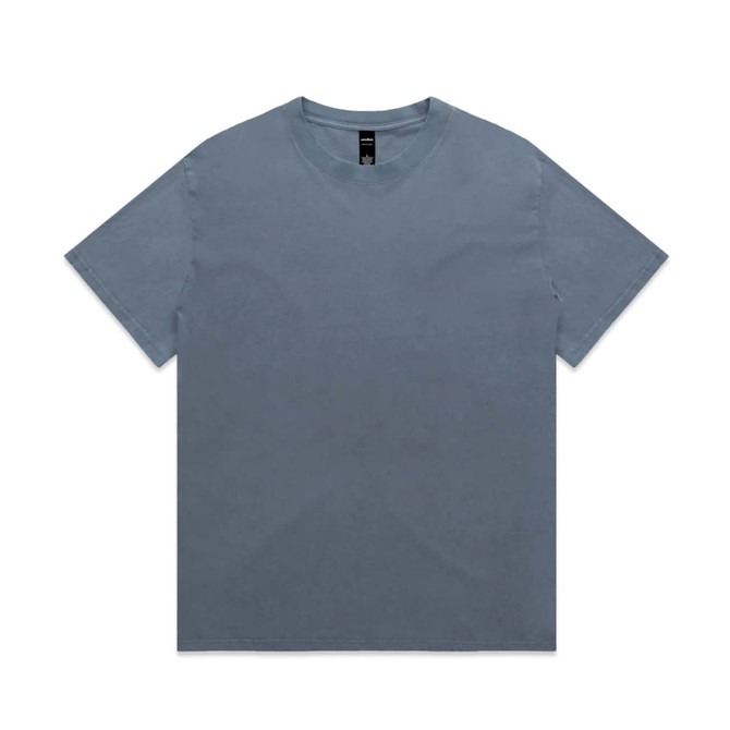 A heavy faded tee in a muted blue colour with a crew neckline and short sleeves, featuring a logo label.
