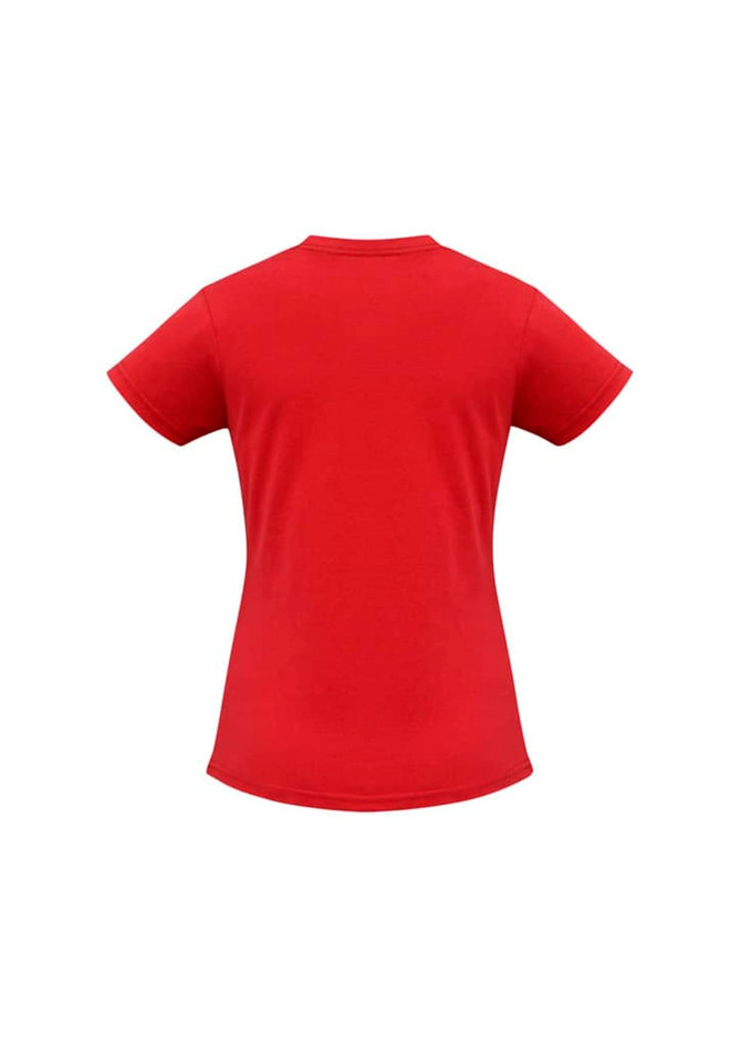 A red short sleeve women's tee featuring a fitted design and no visible logos. Plain back view.