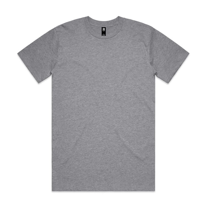 A grey classic T-shirt with short sleeves and a round neck, featuring a logo at the neckline.