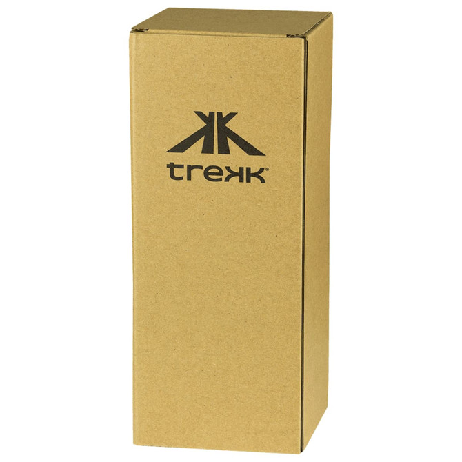A drink bottle packaging in brown cardboard with a logo. It’s designed for the Trekk 350ml 2-In-1 Tumbler Cooler.