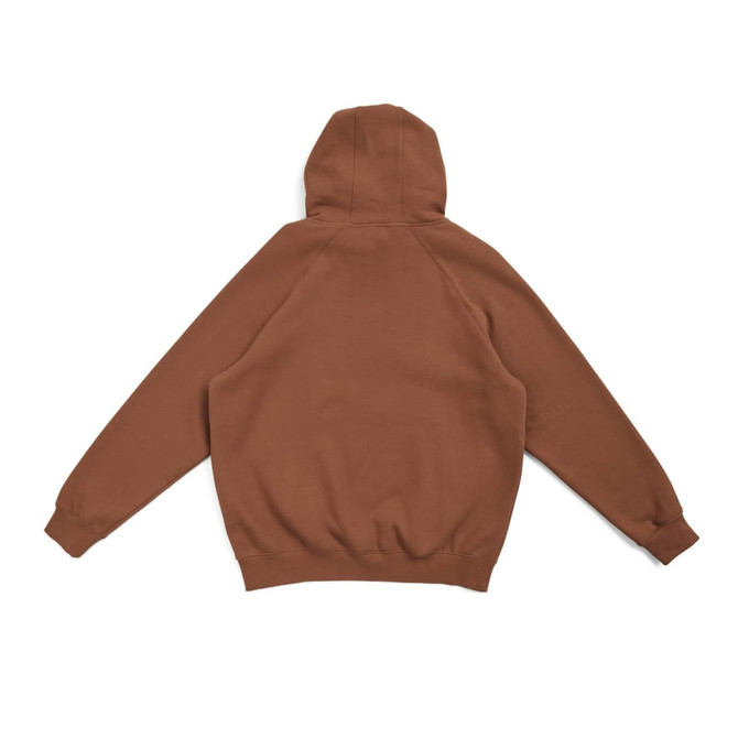 A brown men's cotton hoodie with a kangaroo pocket and a hood, featuring long sleeves and a relaxed fit.