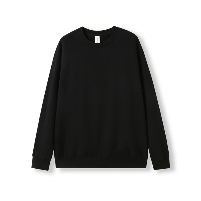 A black cotton sweatshirt with a classic crew neck and long sleeves. It features a minimalistic design and a label.