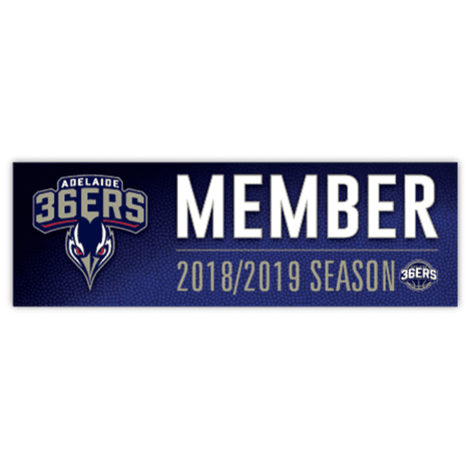 A rectangular bumper sticker in blue and white featuring a logo and the word "MEMBER" for the 2018/2019 season. A rectangular bumper sticker in blue and white featuring a logo and the word "MEMBER" for the 2018/2019 season.