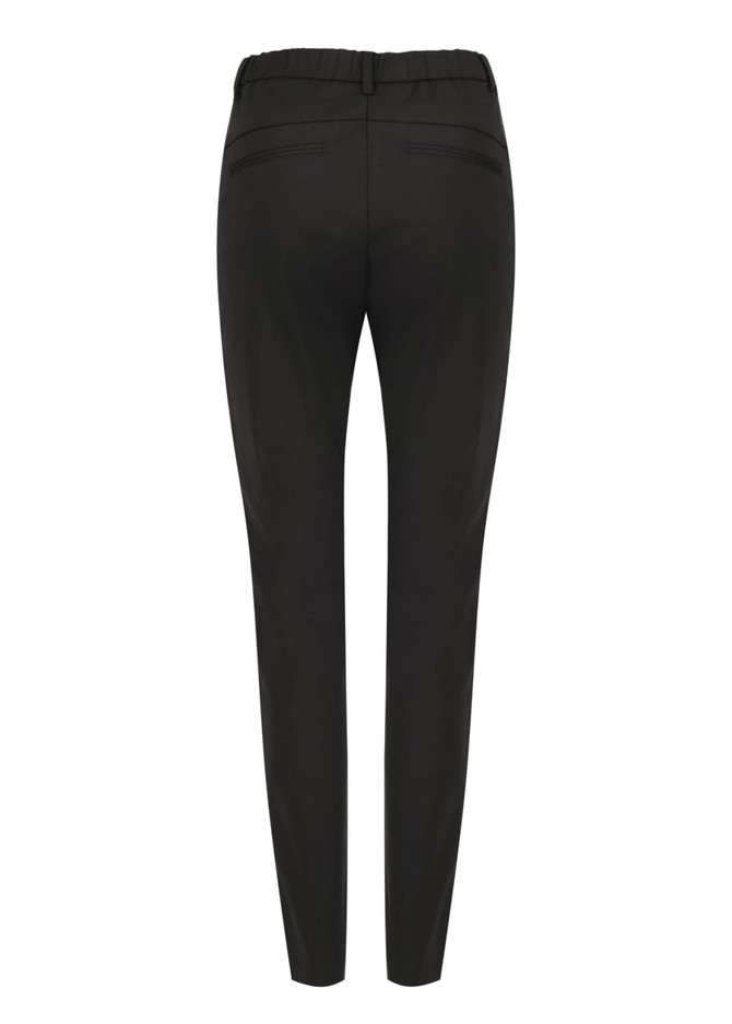Black elastic back pants with a slim fit and no visible branding. The back view highlights the sleek design.