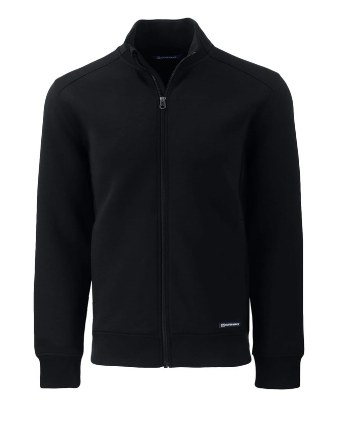 A black full zip jacket featuring a high collar and logo, designed for men. Suitable for various outdoor activities.
