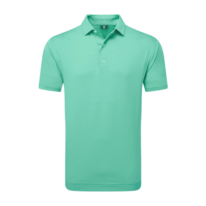 A men's polo shirt in a light mint green colour with a collar and short sleeves. It features branding.