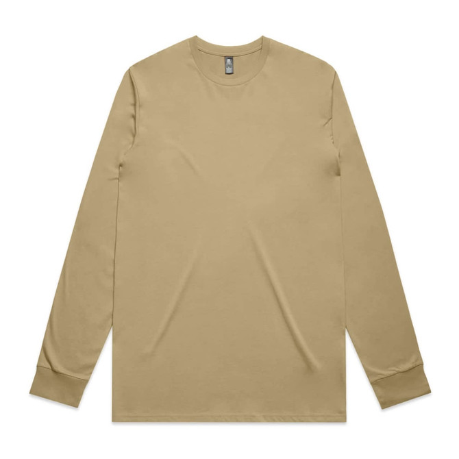 A long-sleeve t-shirt in a light beige colour with a logo on the label.