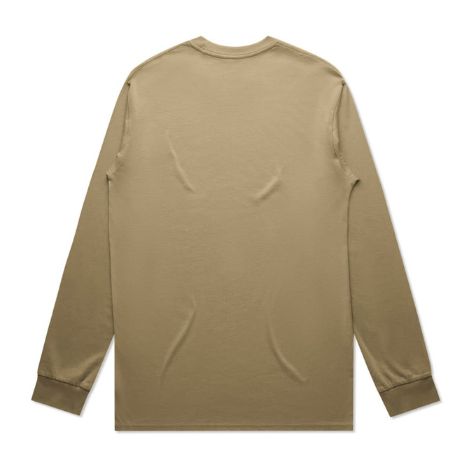A long sleeve t-shirt in a khaki colour with a plain back and fitted cuffs. Includes a logo.