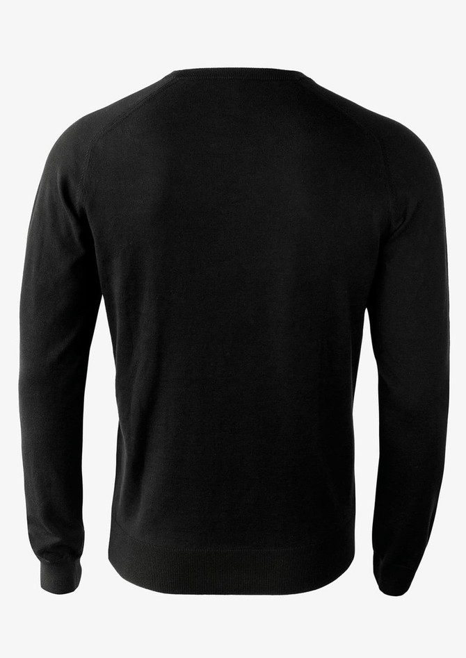 A black knitwear jumper for men, featuring a simple crew neck and a plain design on the back.