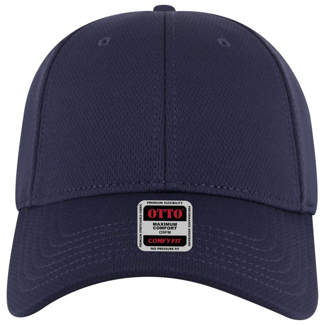 A navy blue baseball cap with a low-profile design and a comfort label. It features six panels and a logo.