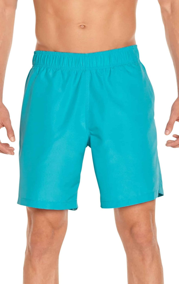 Men's volley swim trunks in turquoise, featuring an elastic waistband and a logo. Suitable for swimming and beach activities.
