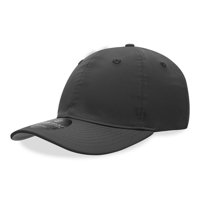 A dark grey six-panel mid-profile relaxed cap with a sleek design and a logo on the front.