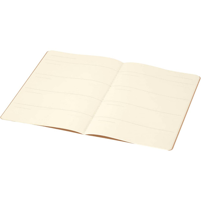 An open A5 cahier planner with blank, lined pages, featuring a simple design and a neutral colour scheme.