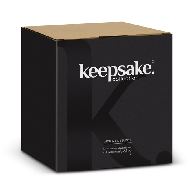 A black box featuring the Keepsake logo, containing the Alchemy Ice Bucket.