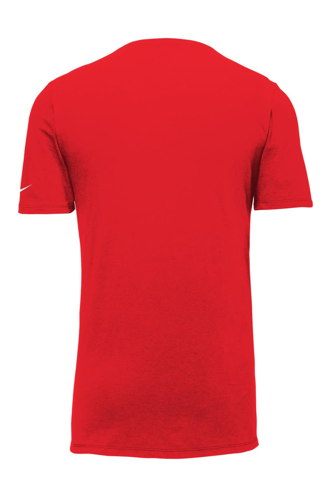A red Nike Dri-FIT Cotton/Poly Tee featuring a small logo on the back. A red Nike Dri-FIT Cotton/Poly Tee featuring a small logo on the back.