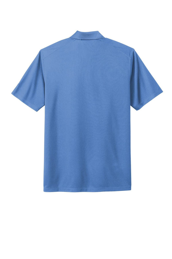 A blue Nike Dri-FIT Micro Pique 2.0 Polo shirt with a logo, featuring a short-sleeved design and a collar.