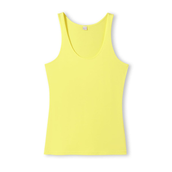 A women's American style singlet in bright yellow with a fitted design and shoulder straps. It features a logo. A women's American style singlet in bright yellow with a fitted design and shoulder straps. It features a logo.