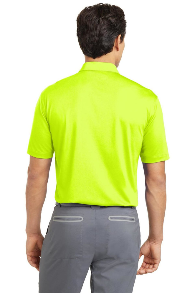 A bright lime green Nike Dri-FIT Vertical Mesh Polo shirt, featuring a short sleeve and a clean back design.